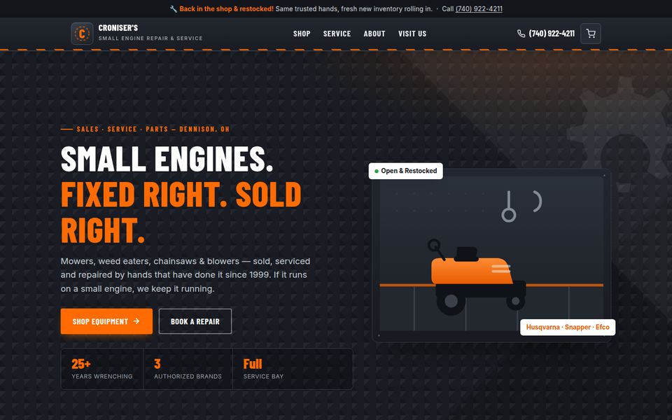 Croniser's Small Engine Repair website homepage