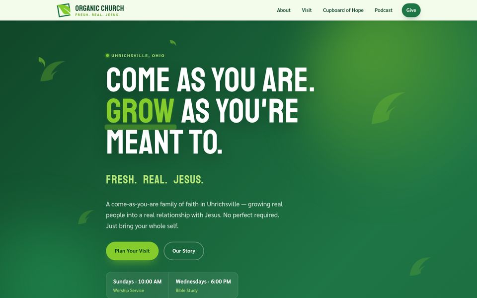 Organic Church website homepage