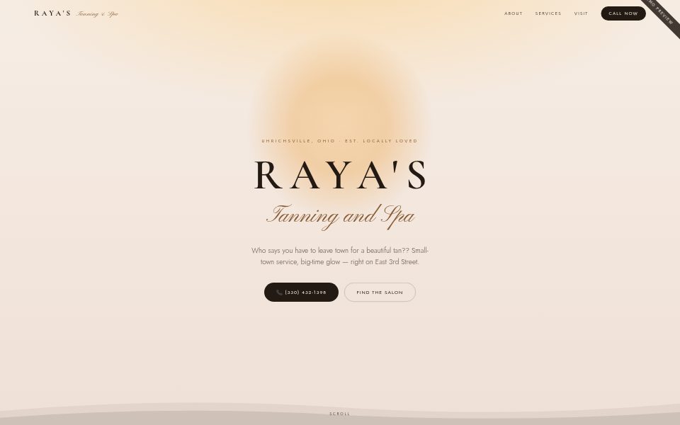 Raya's Tanning and Spa website homepage